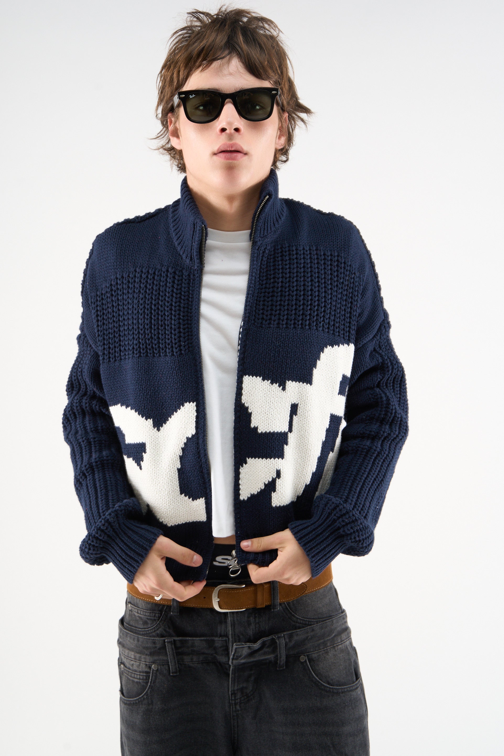 Scff Navy Knit Zipper