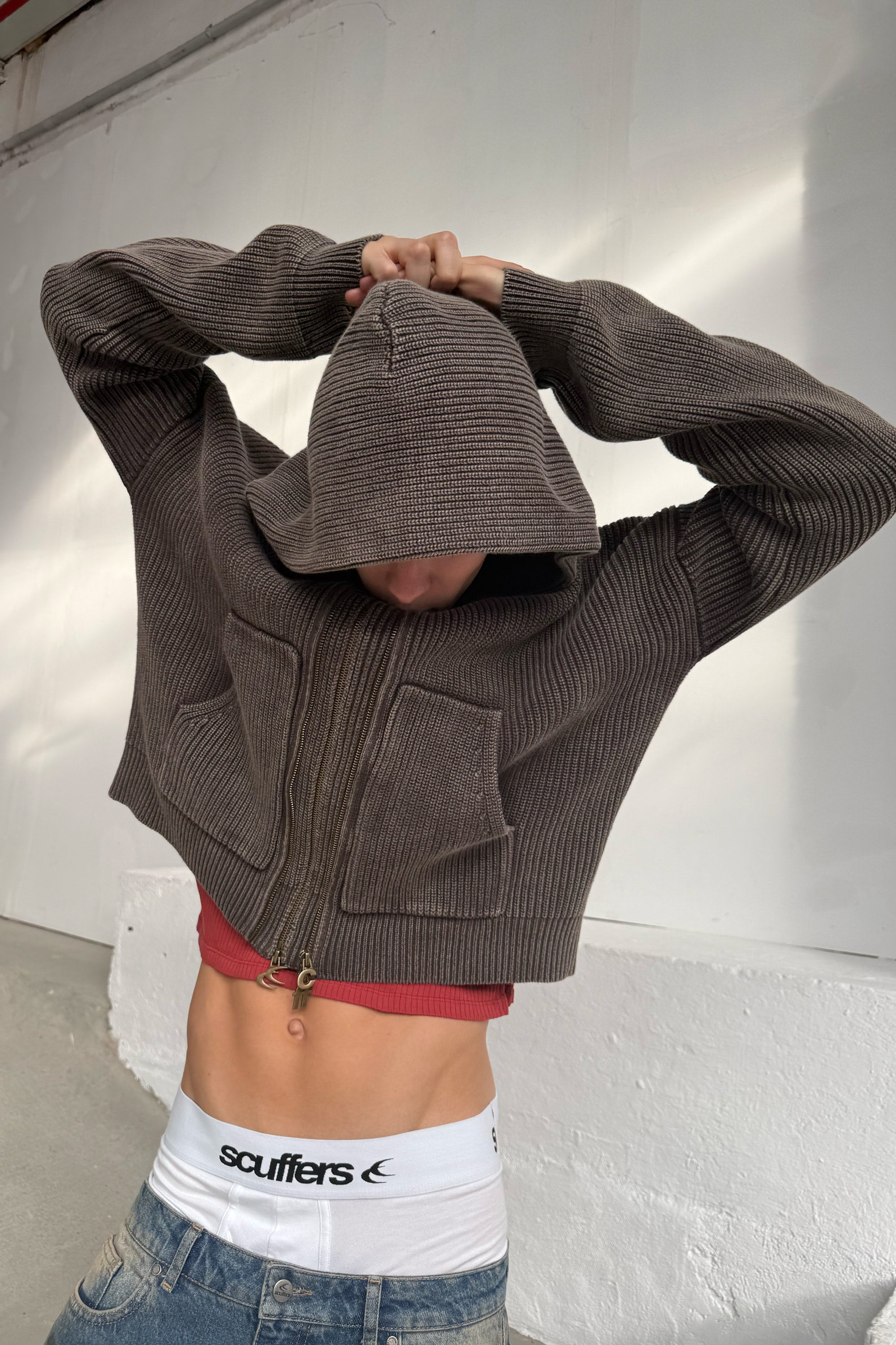 Steel Brown Knit Zipper