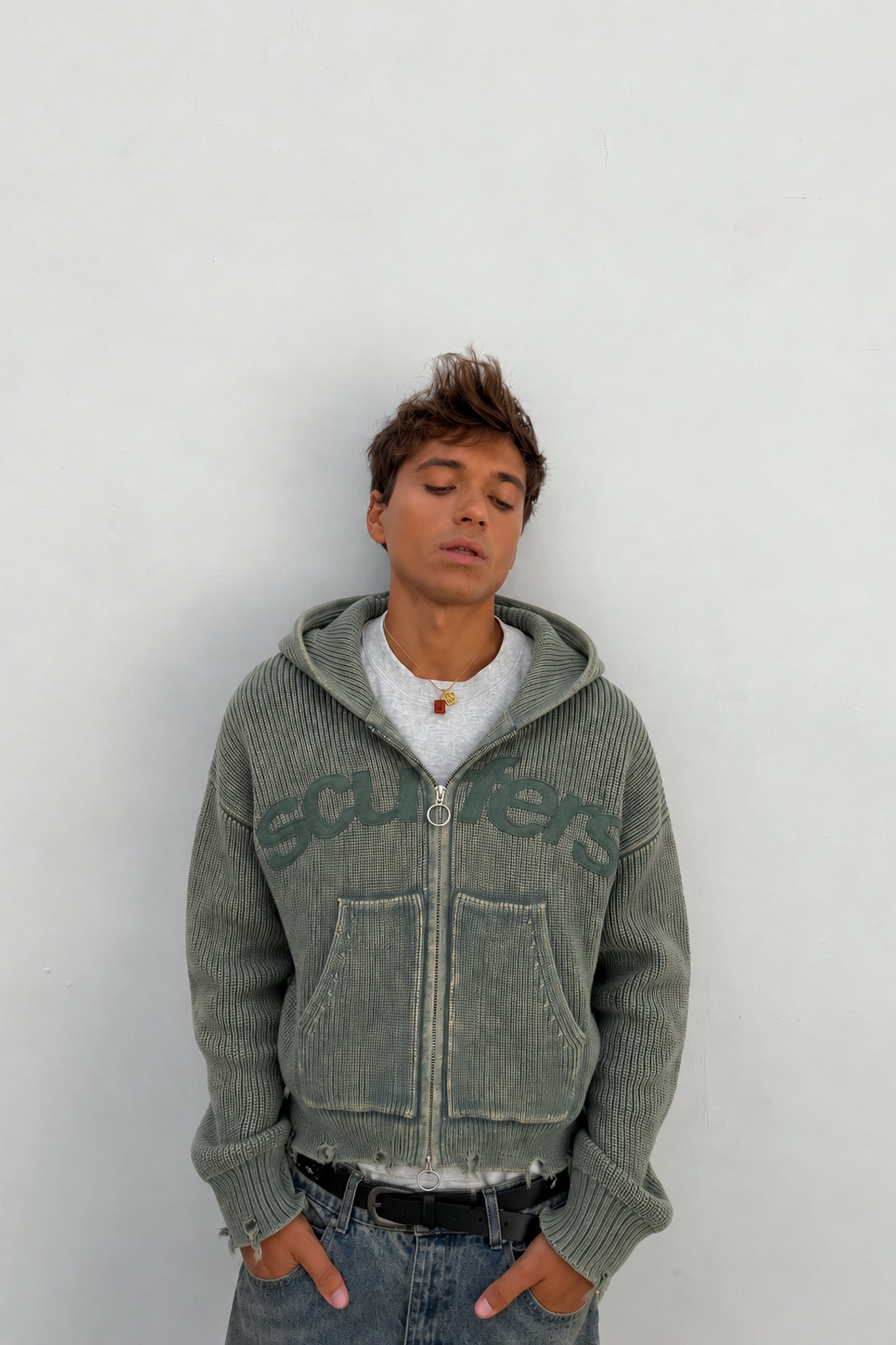 Buzz Dusty Green Knit Zipper