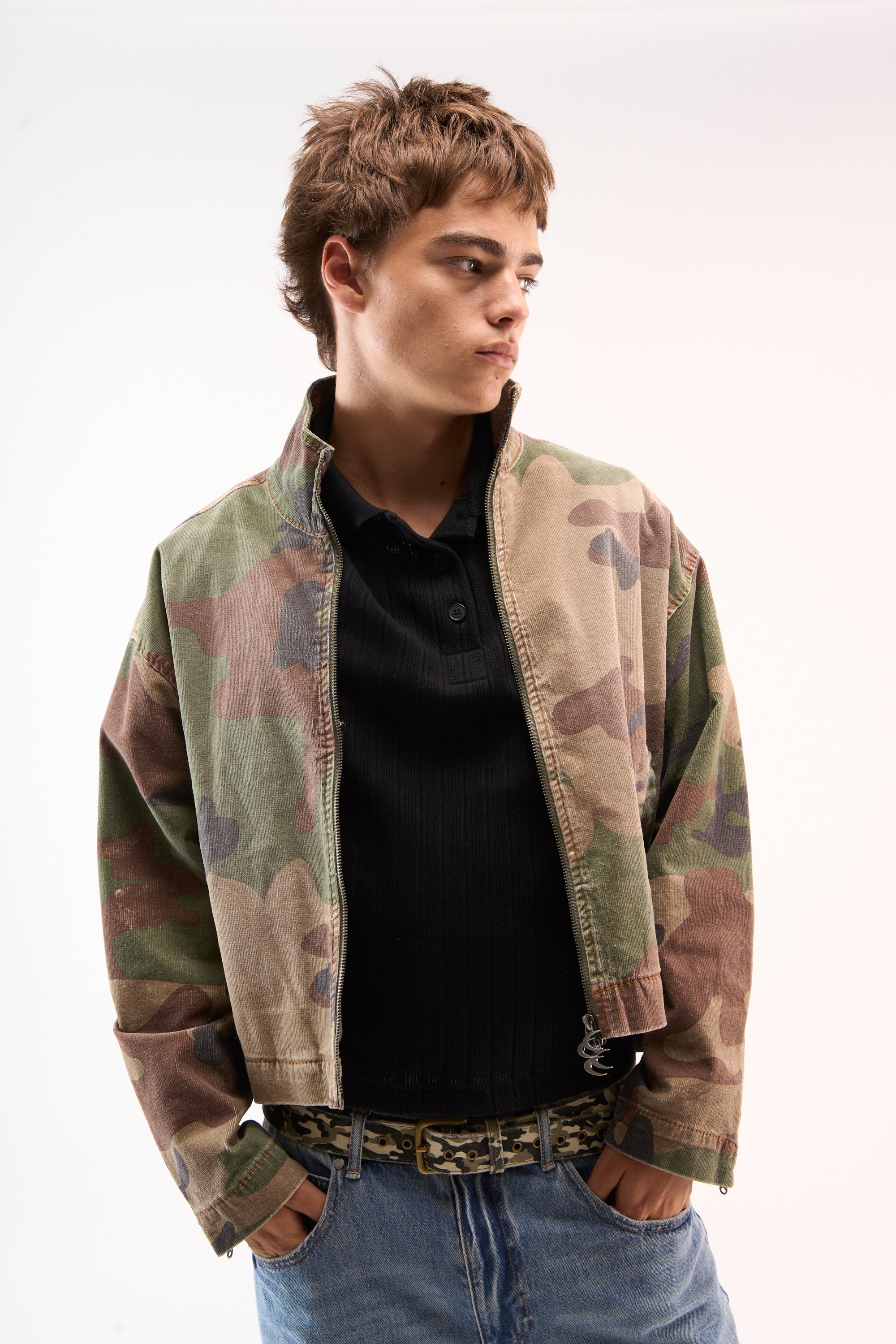 Corduroy Flared Camo Jacket