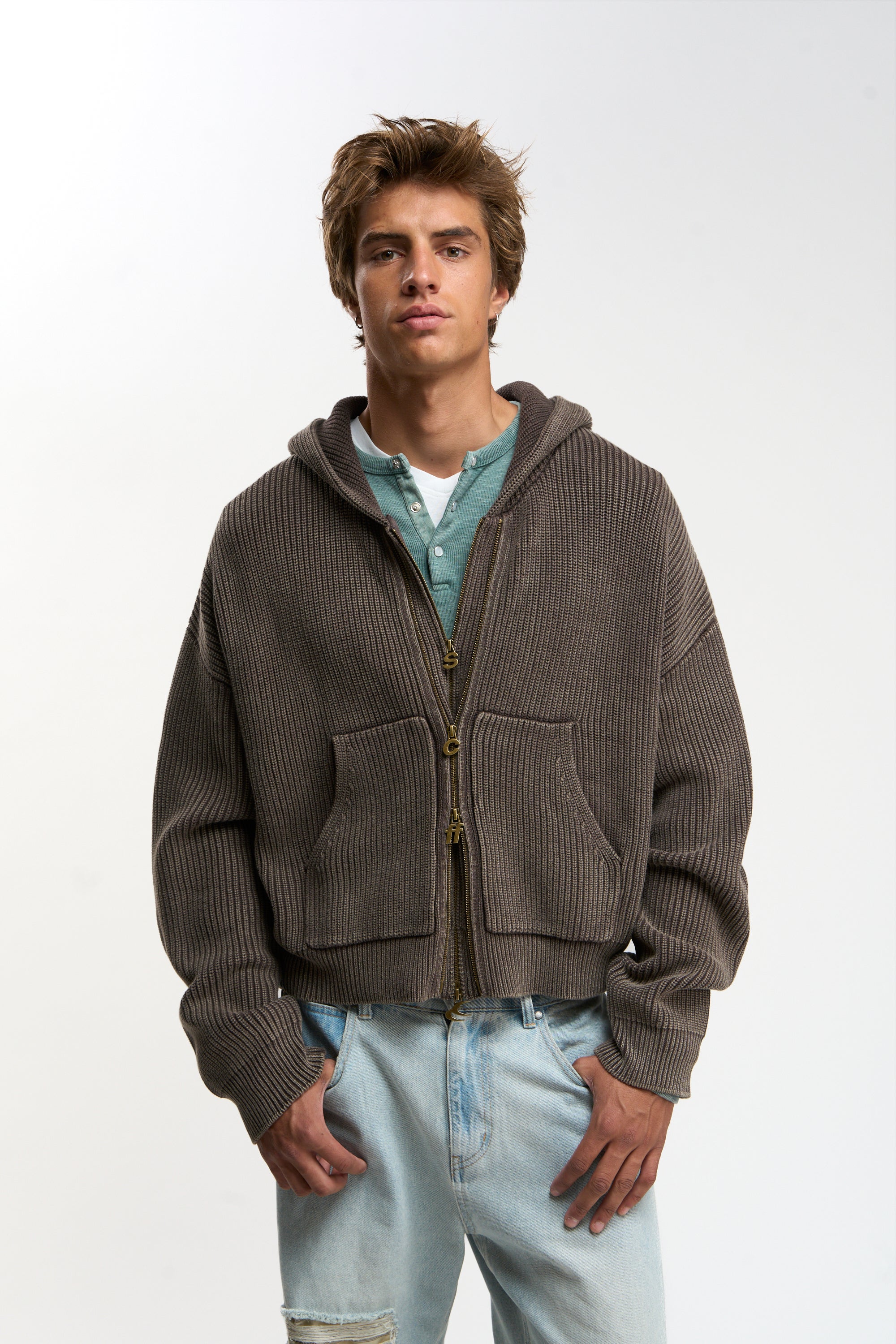 Steel Brown Knit Zipper