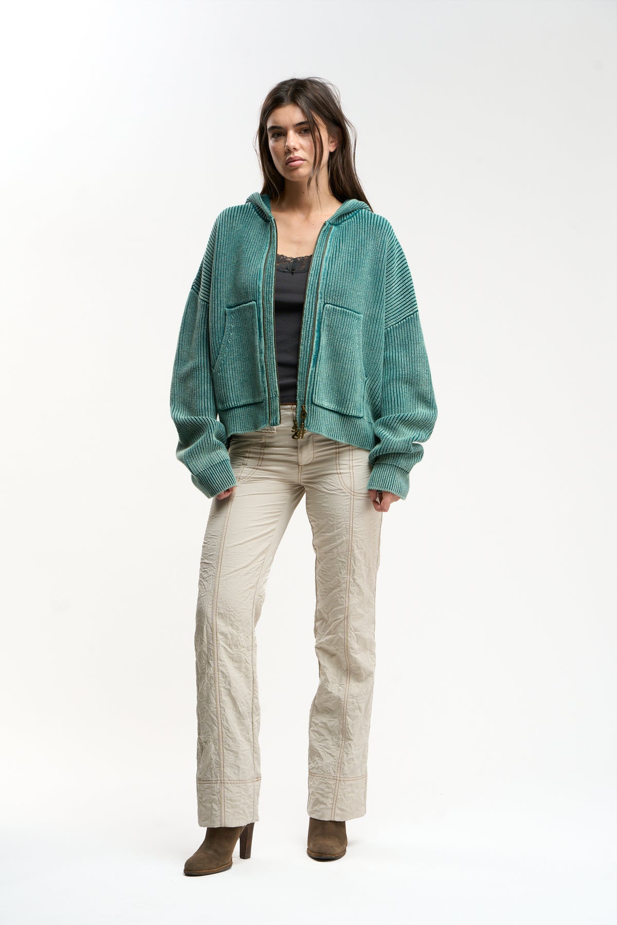 Steel Green Knit Zipper
