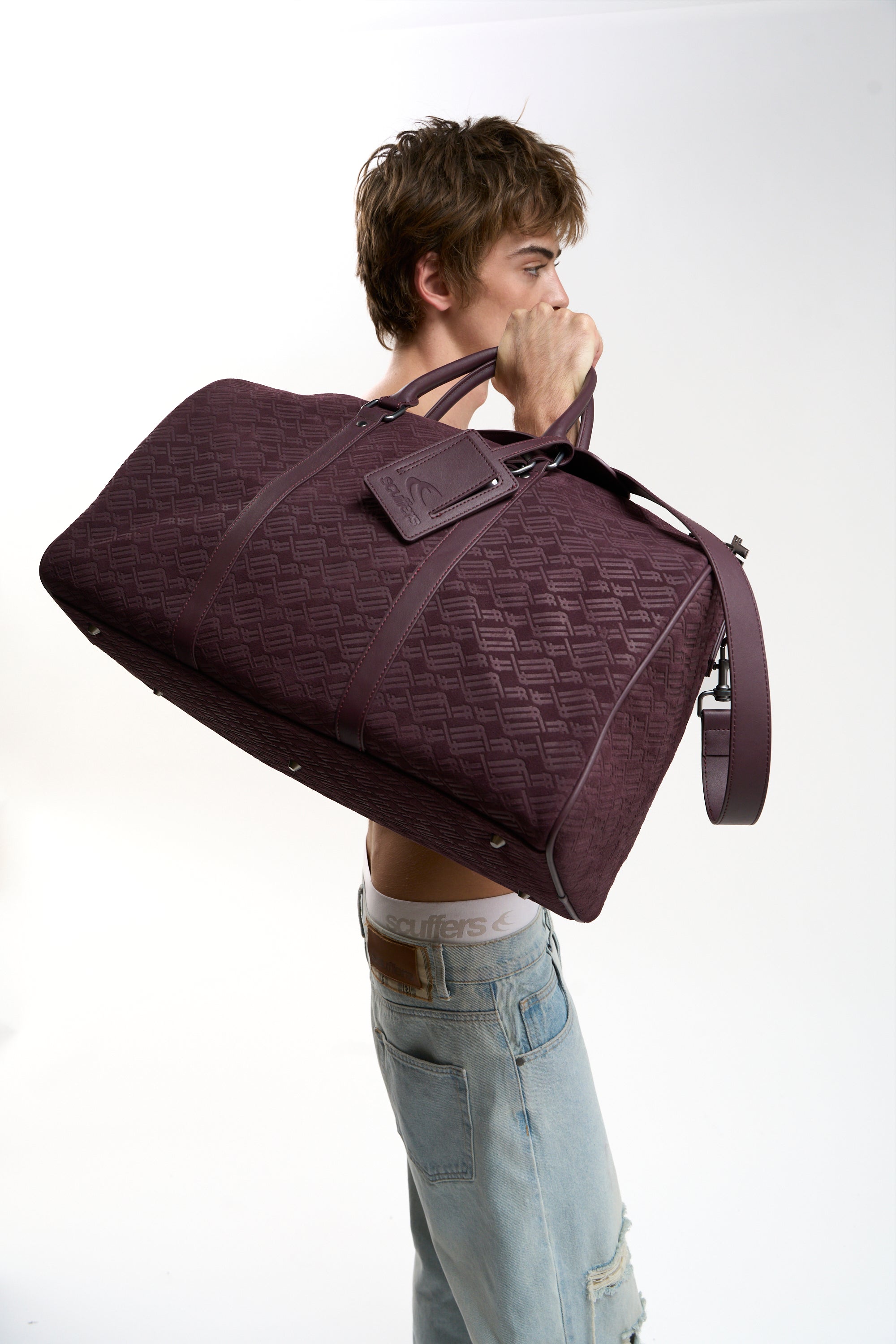 Monogram Burgundy Suede Duffle Bag