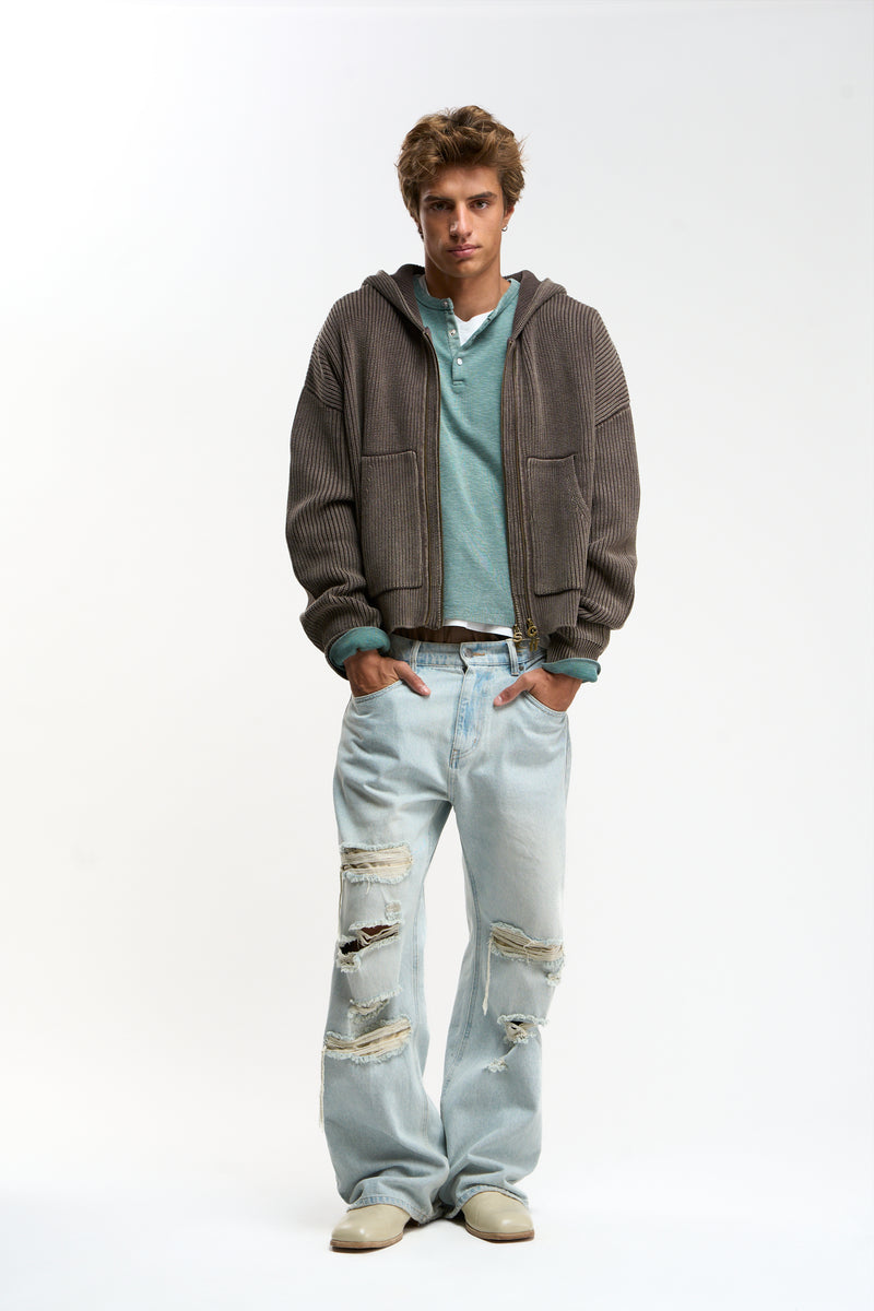 Steel Brown Knit Zipper